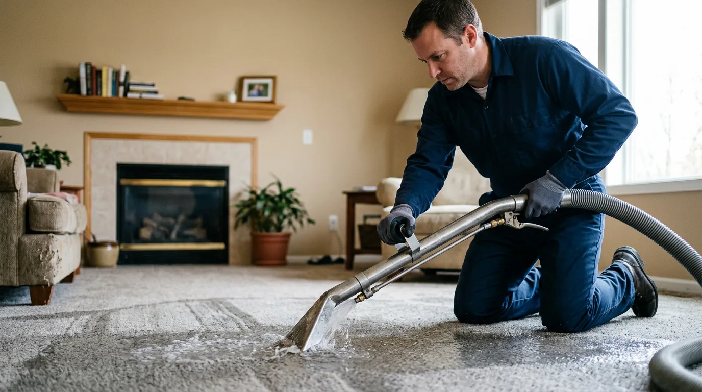 Water damage restoration technician working near Wideman, AR